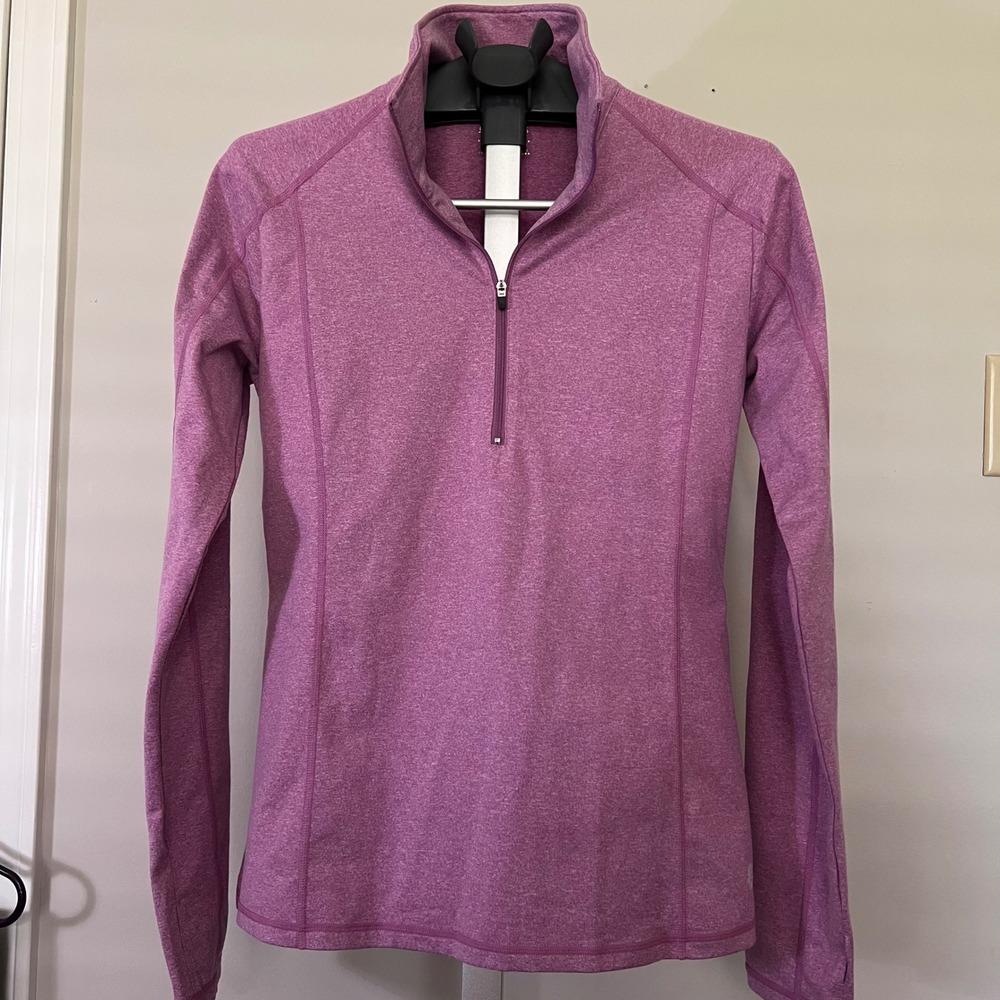 Saturdays by Kinnucans Womens Purple Heathered Quarter Zip Pullover Thumbholes L
